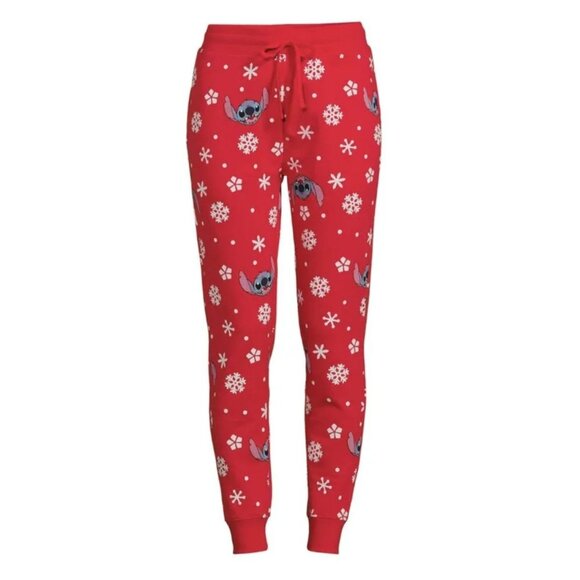 Disney Other - Disney Women's Lrg Stitch Christmas Holiday Winter Joggers Pants Red  Snowflake